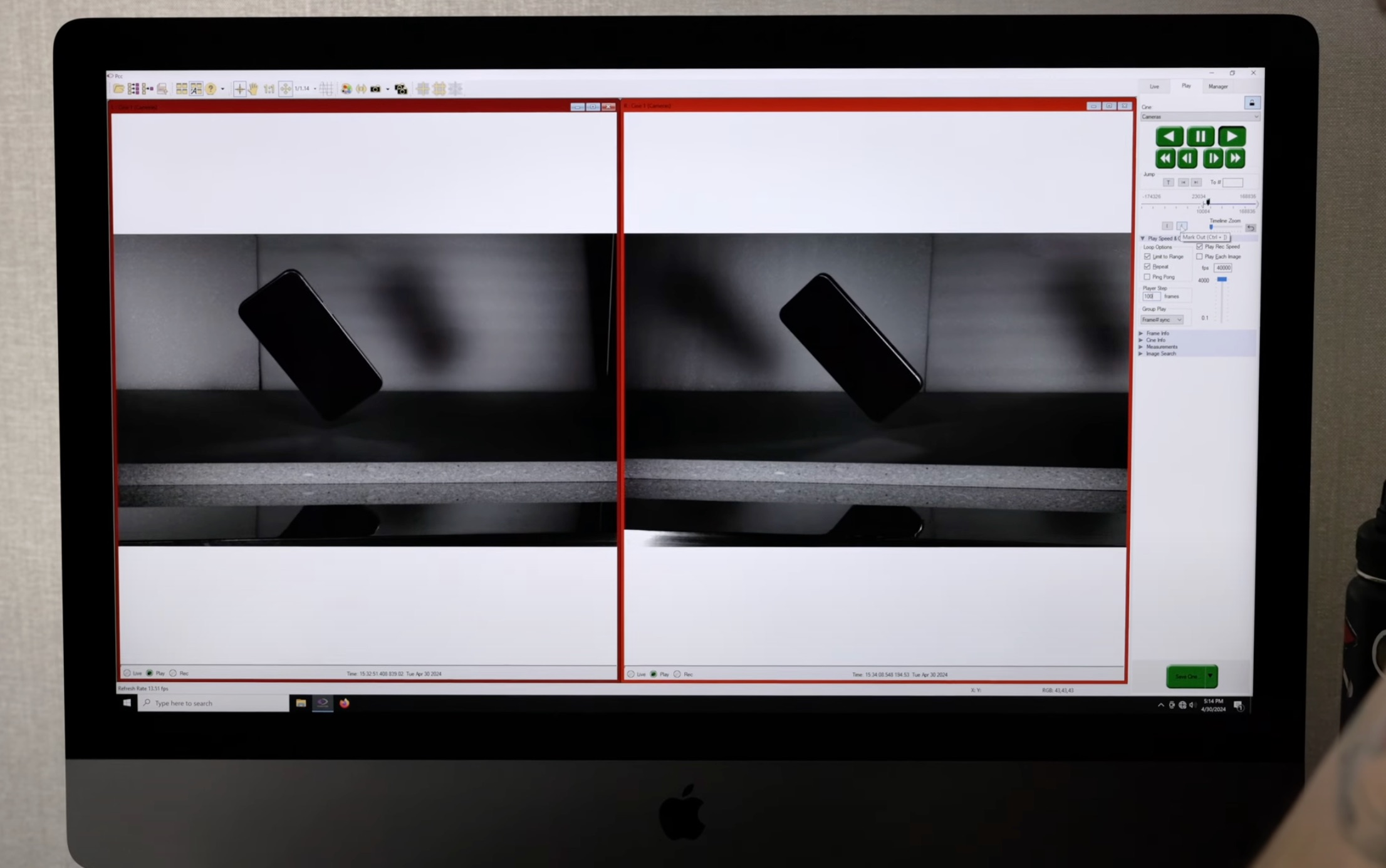 iMac con Windows instalado en el Apple Park para controlar el brazo robótico de Epson que tira iPhones al suelo