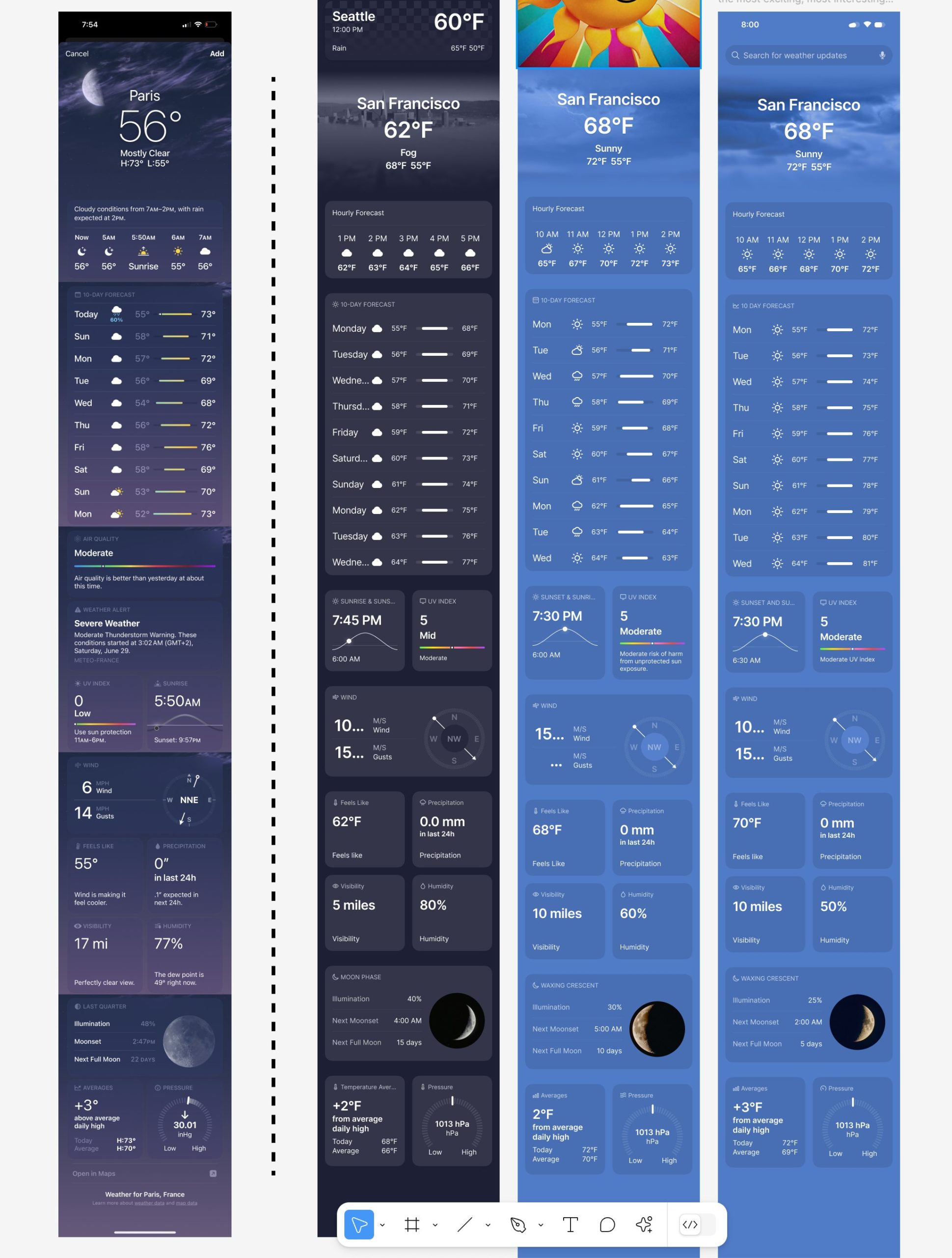 App del Tiempo de Apple y la diseñada por la IA de Figma. Si te cuesta diferenciarlas, es normal, porque la IA de Figma ha sido entrenada con la App del Tiempo de Apple