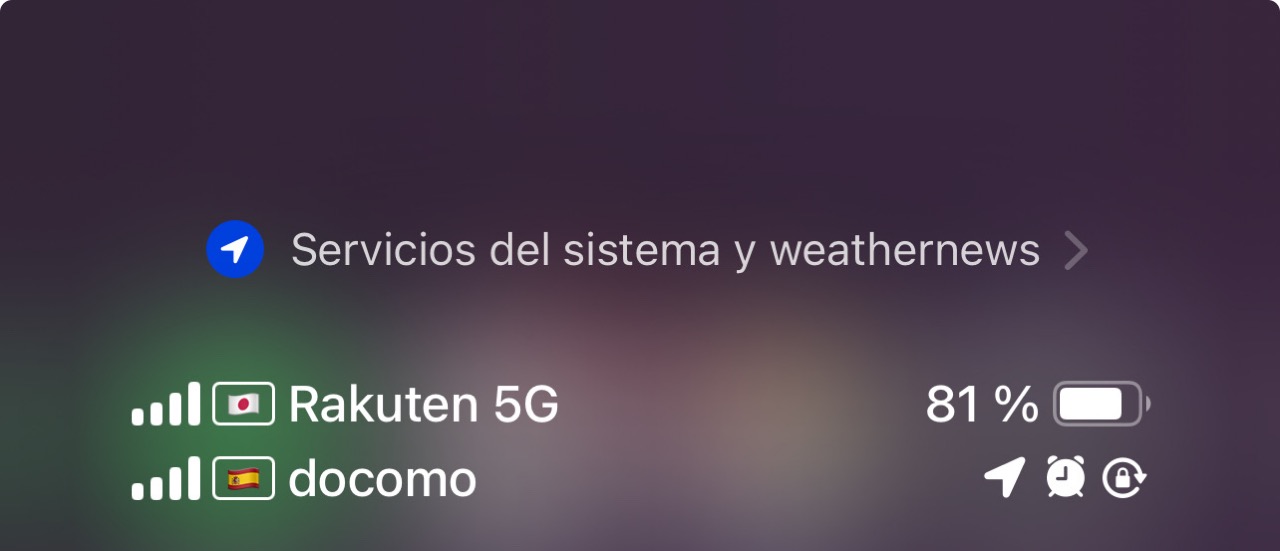 Cobertura con una tarjeta SIM física y una eSIM virtual utilizadas al mismo tiempo, en este caso con operadoras Rakuten y docomo en roaming