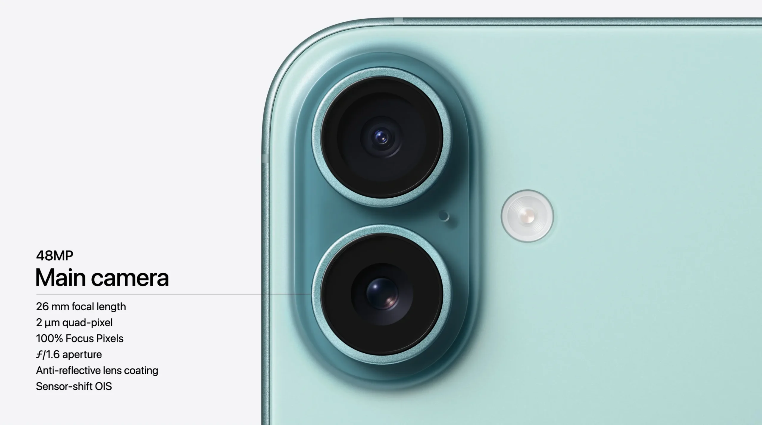 Cámara gran angular del iPhone 16 con 48 megapixeles