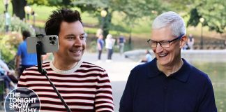 Jimmy Fallon entrevistando a Tim Cook en Nueva York con motivo del lanzamiento del iPhone 16