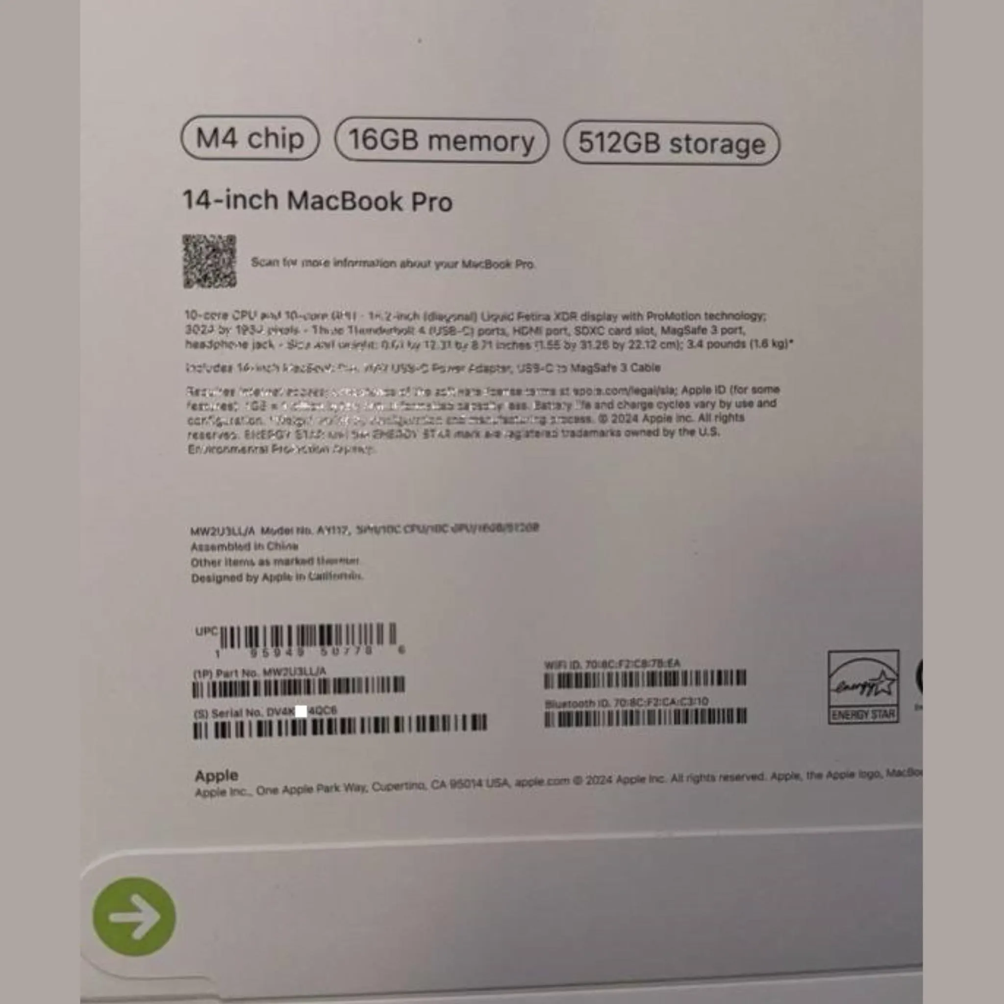 Imagen de la caja de un supuesto MacBook Pro de 14 pulgadas con M4