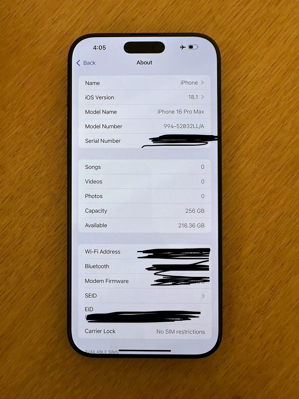 Prototipo de iPhone 16 Pro Max con iOS 18.1 a la venta en eBay