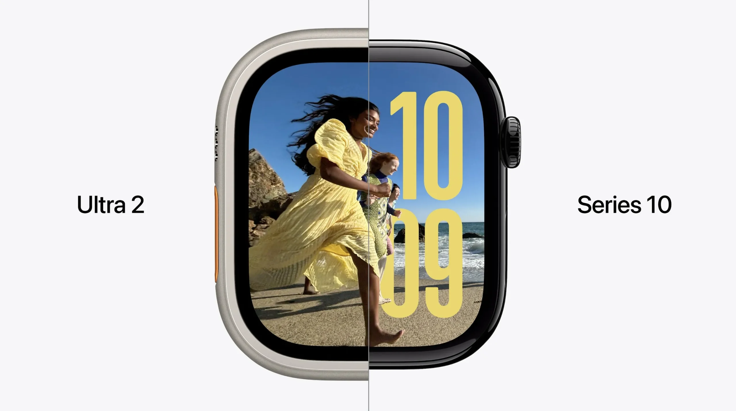 Comparación de tamaños de pantalla entre el Apple Watch Series 10 y el Apple Watch Ultra