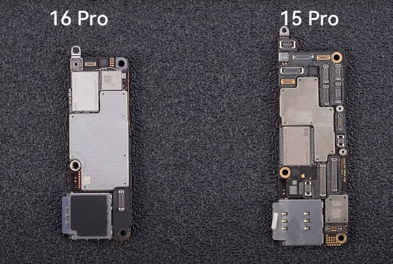 Comparación de placas base de iPhone 16 Pro y iPhone 15 Pro