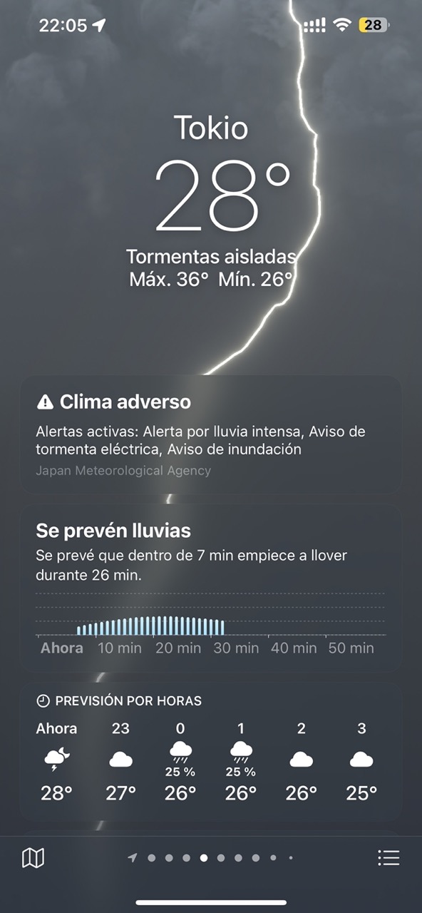 Alertas de tormentas de la App del Tiempo de iOS