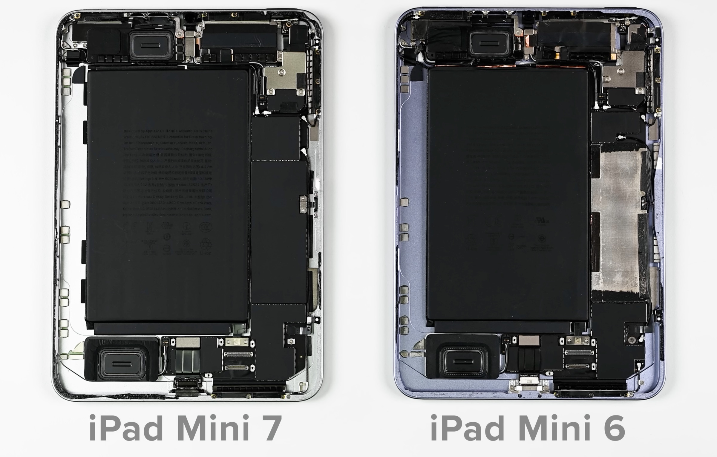 Comparación del interior del iPad mini 6 y 7