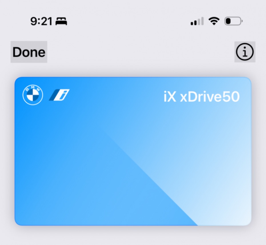 Llave electrónica de un BMW en la app de Cartera - Wallet