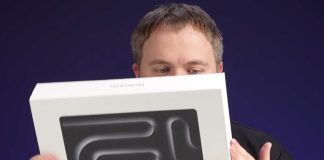 Caja del supuesto nuevo MacBook Pro con M4 aún no presentado, con el mismo fondo que la caja del MacBook Pro con M3