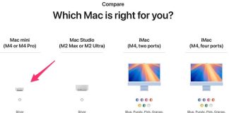 Tabla comparativa mencionando el nuevo Mac mini rediseñado en la web de Amazon en EEUU