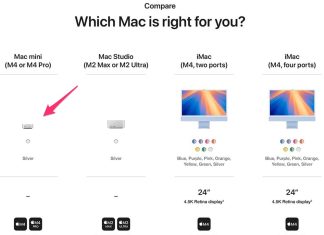 Tabla comparativa mencionando el nuevo Mac mini rediseñado en la web de Amazon en EEUU