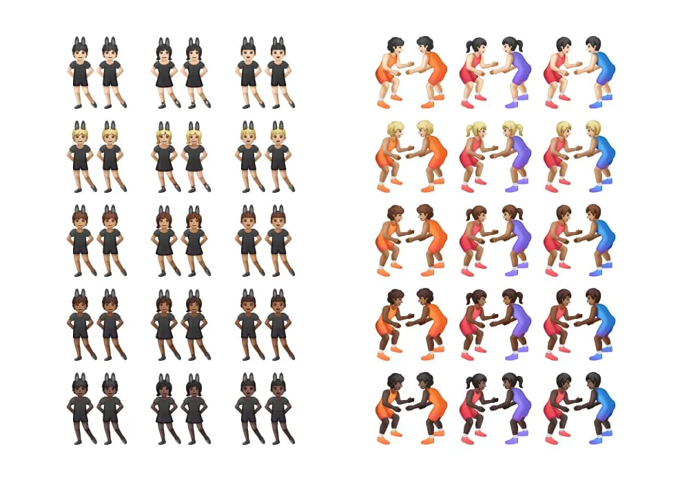 Emojis de gente con disfraz de conejo y luchadores de lucha libre