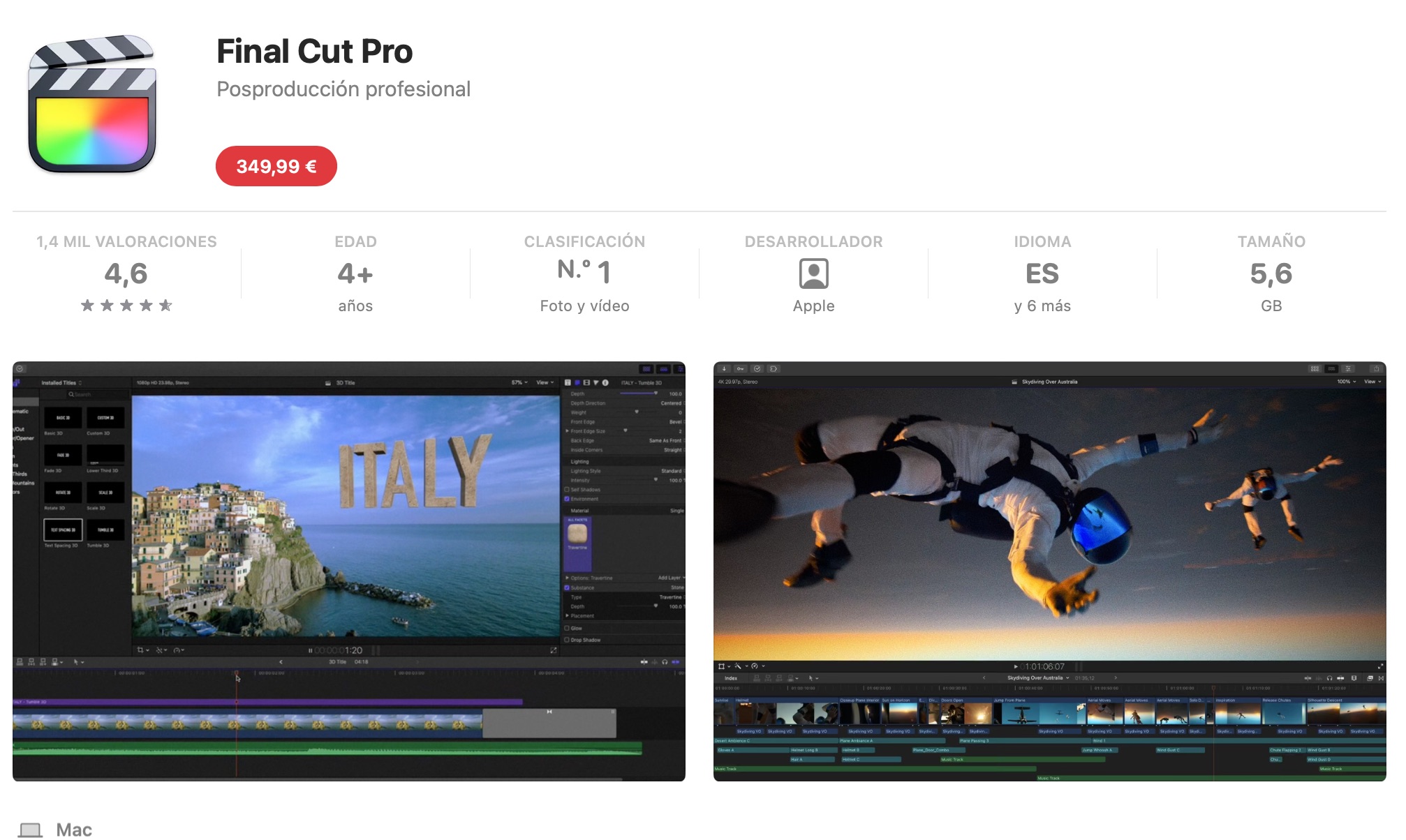 Final Cut Pro 11 para Mac, a 349,99€