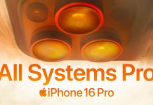 Cámara trasera del iPhone 16 Pro, All Systems Pro en un anuncio de Apple