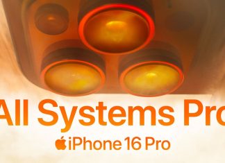 Cámara trasera del iPhone 16 Pro, All Systems Pro en un anuncio de Apple