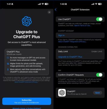 Opción de suscripción a las funcionalidades avanzadas de ChatGPT Plus en la App de Ajustes de iOS