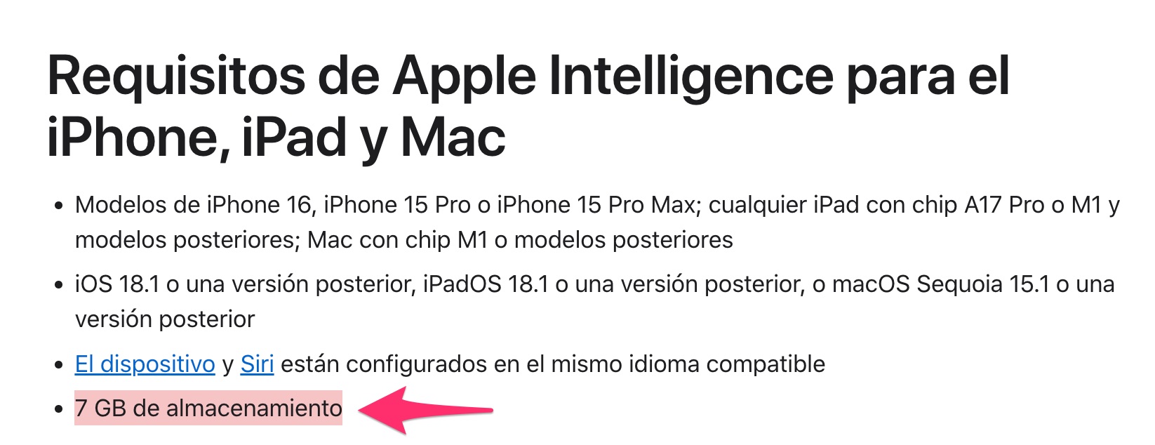 Apple Intelligence ocupa 7 GB de almacenamiento en un iPhone, iPad o Mac