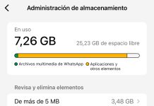 Apartado de administración de almacenamiento de WhatsApp