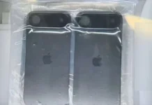 Supuesta carcasa trasera del iPhone 17 Plus con una zona para la cámara que ocupa todo el ancho del terminal por la parte superior del mismo