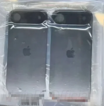 Supuesta carcasa trasera del iPhone 17 Plus con una zona para la cámara que ocupa todo el ancho del terminal por la parte superior del mismo