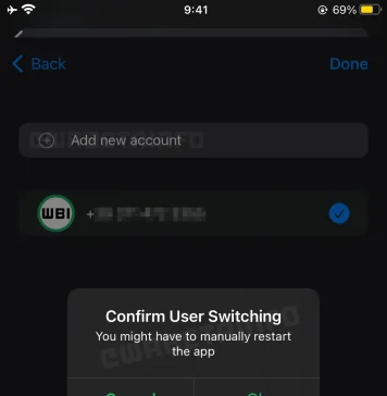 WhatsApp preguntando al usuario si debe cambiar de cuenta