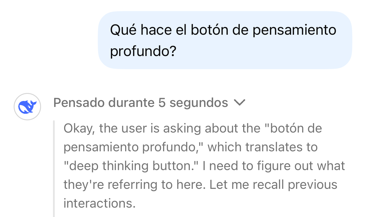 Preguntando por el botón de pensamiento profundo que aparece en la App de DeepSeek a la propia DeepSeek