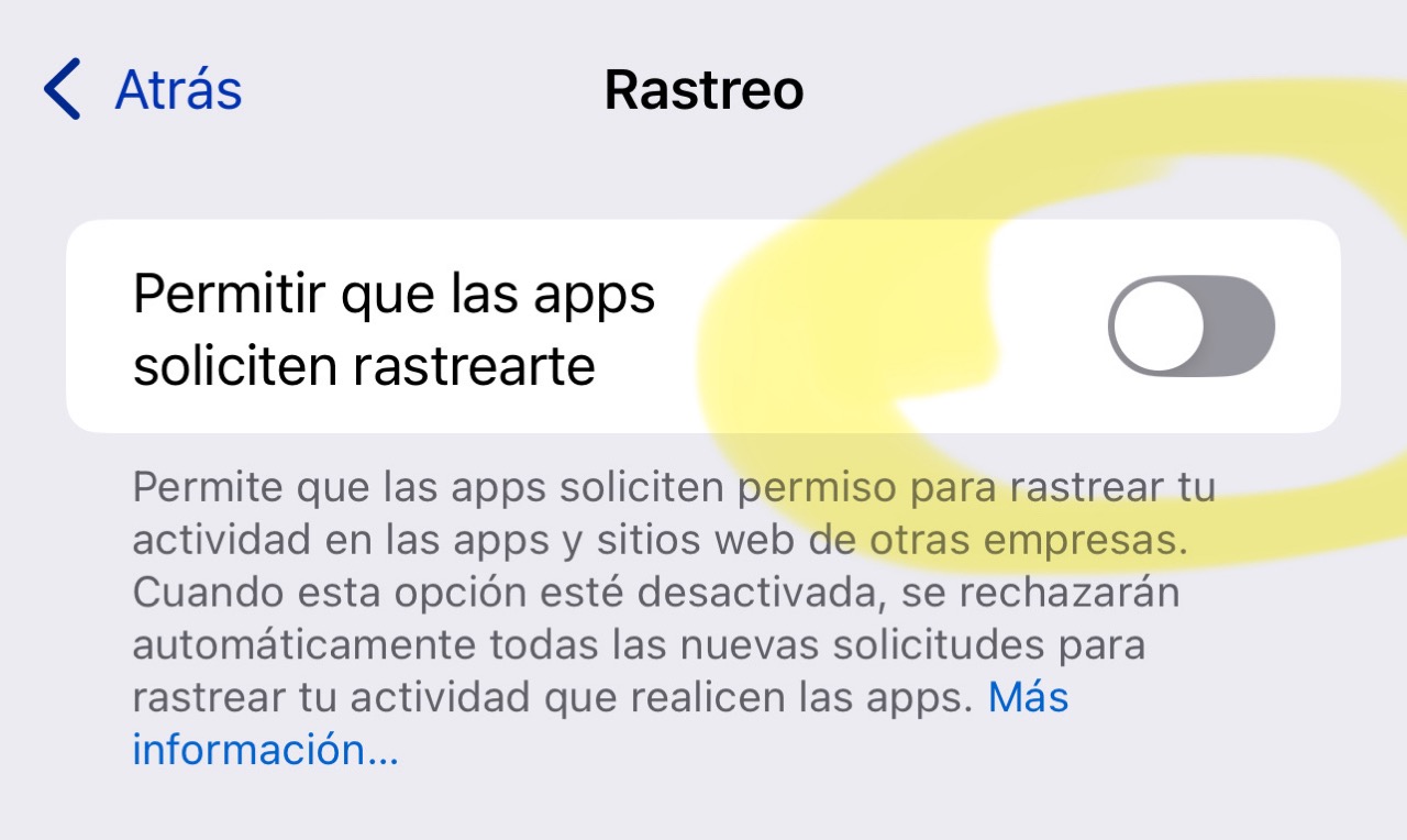 Ajustes para evitar el rastreo con la publicidad de las Apps en la sección de privacidad y seguridad de la App de Ajustes