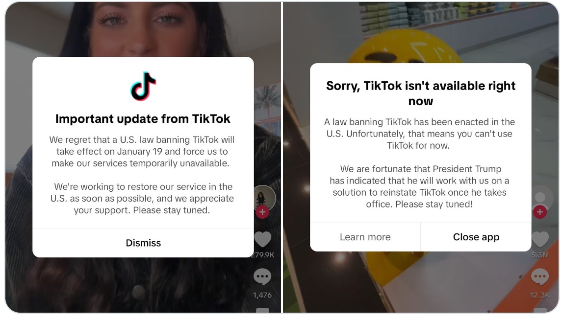 Mensaje que TikTok ha mostrado en EEUU a todos los usuarios que abrieron la App en el día que había que desactivar el servicio, pero que unas 12 horas después ha vuelto a estar disponible