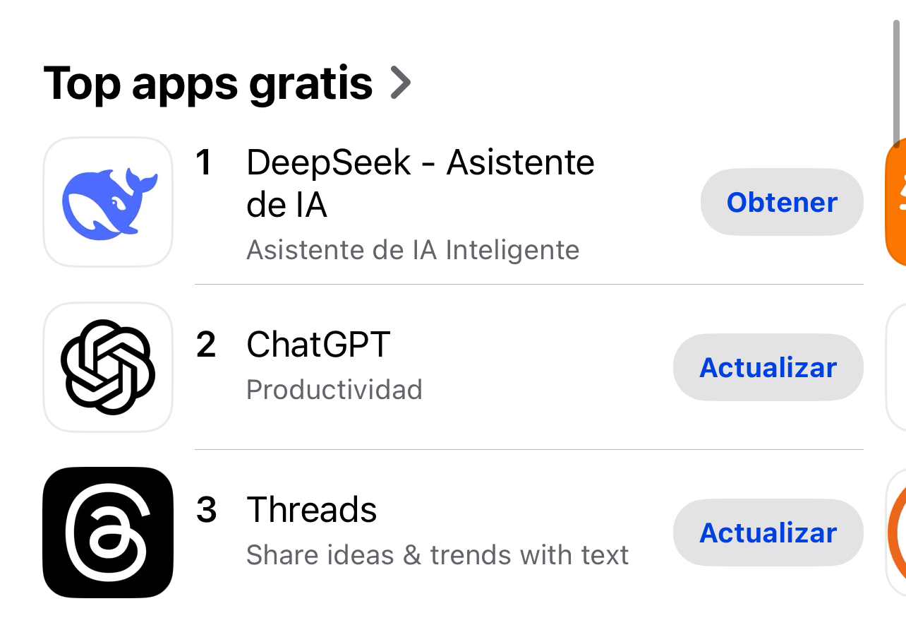 DeepSeek ya es la App más popular de la categoría de Apps gratuitas