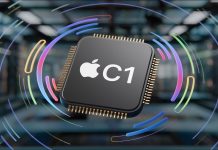 Representación del chip C1, el primer módem de Apple