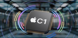 Representación del chip C1, el primer módem de Apple