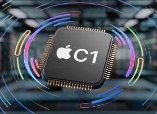 Representación del chip C1, el primer módem de Apple