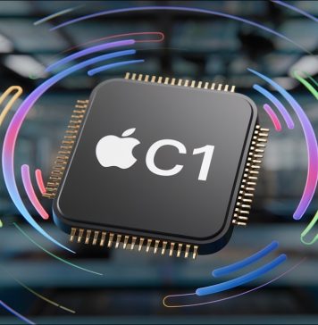 Representación del chip C1, el primer módem de Apple