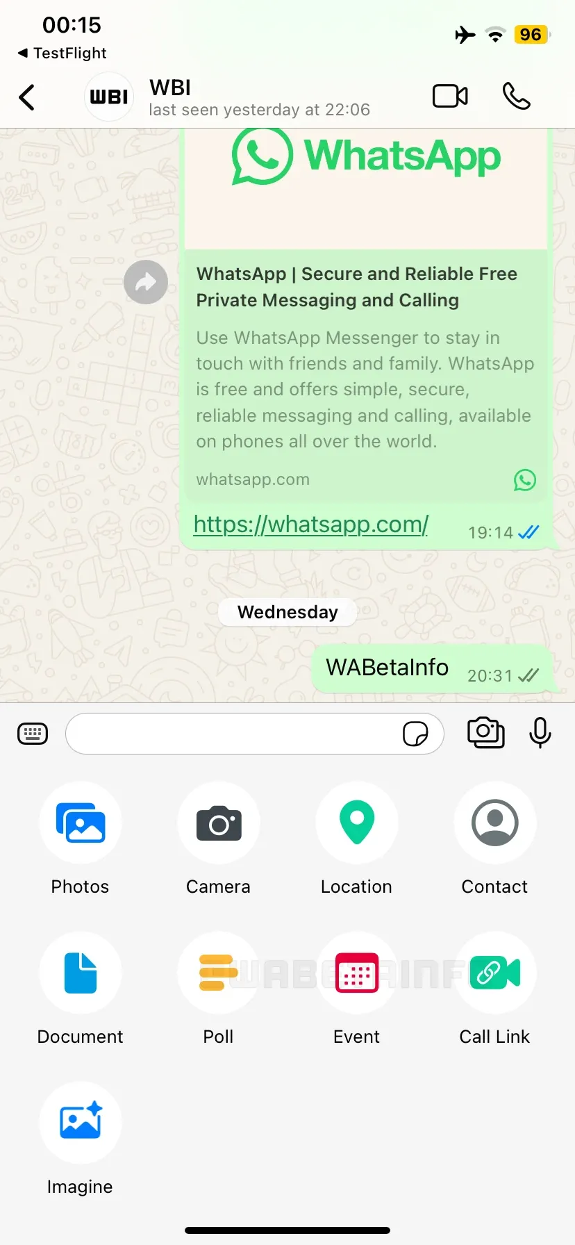 Icono de eventos también en los chats privados de WhatsApp