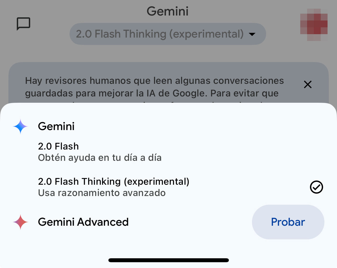 Flash thinking experimental en Gemini