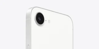 iPhone 16e en blanco, con su única cámara trasera