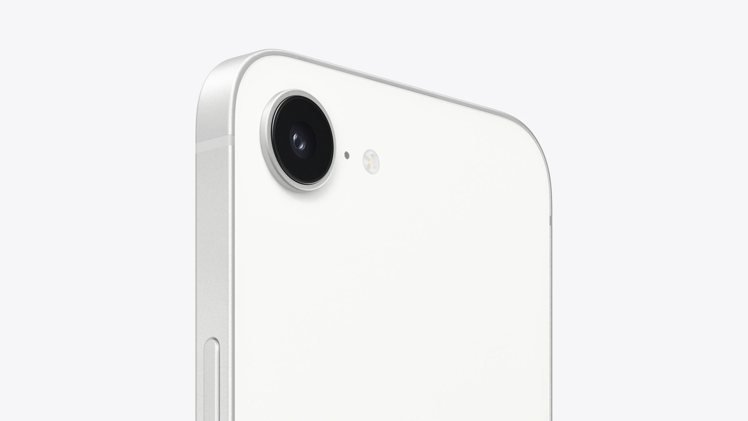 iPhone 16e en blanco, con su única cámara trasera