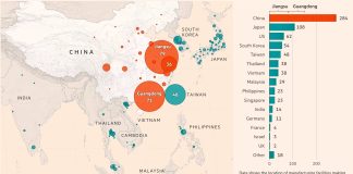 Mapa del origen de componentes que se utilizan en un iPhone