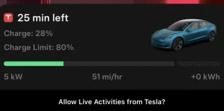 Widget mostrando estado de carga de la batería de un coche de Tesla