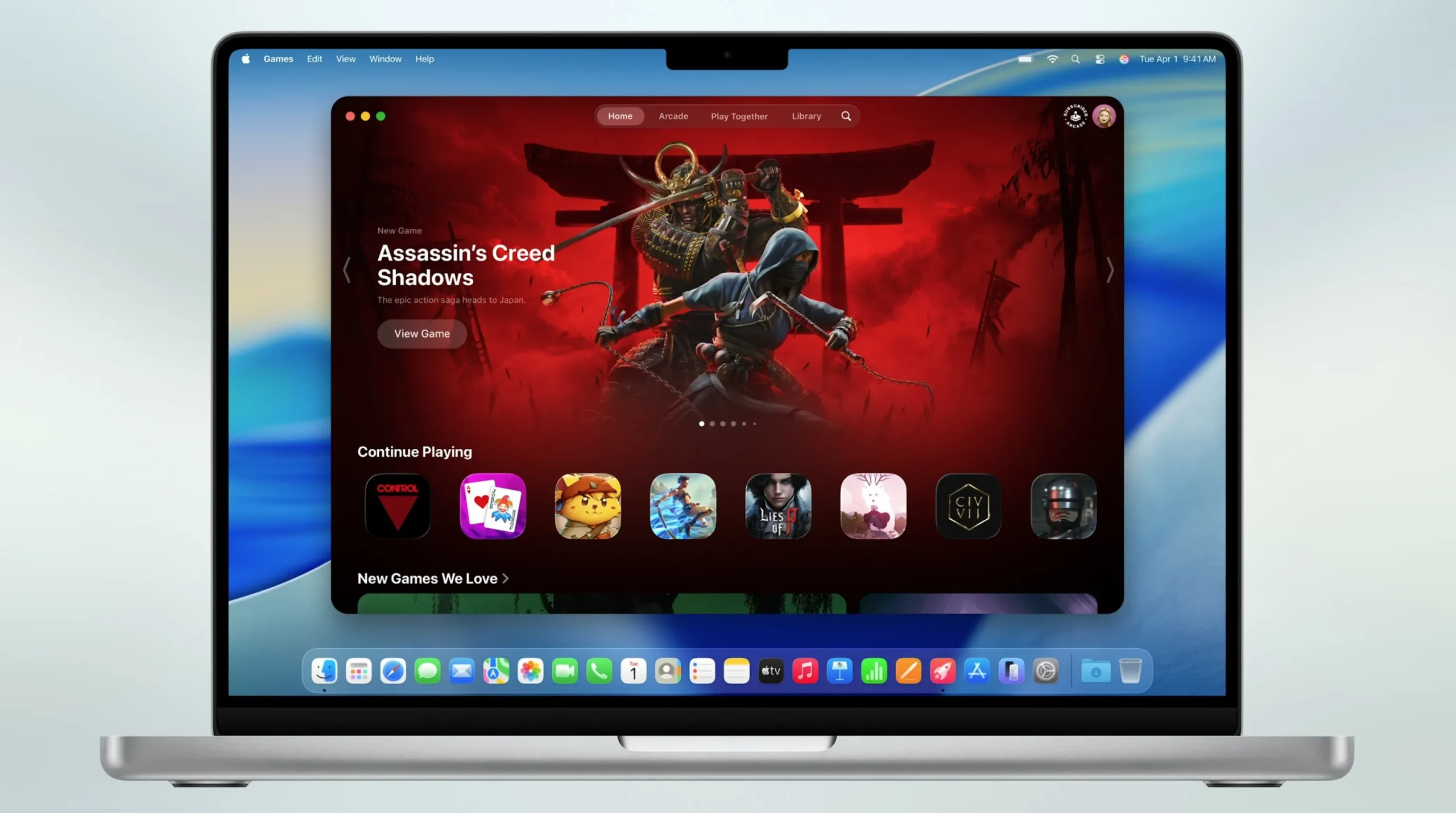 Aplicación de Juegos o Games en macOS Tahoe