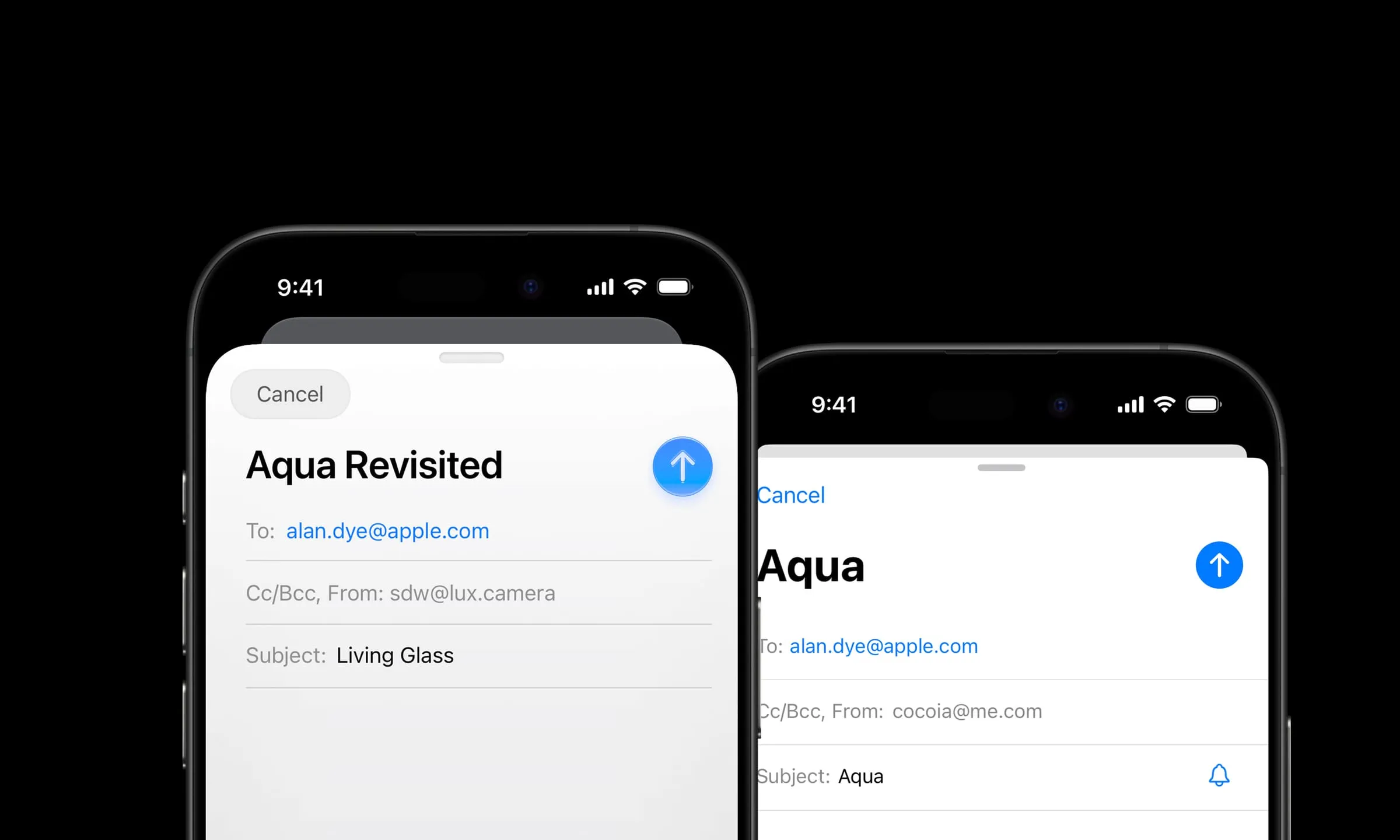 Recreación la interfaz de Mail en iOS 26, utilizando un aspecto de cristal