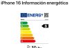 Información de consumo energético del iPhone 16 en la web de Apple