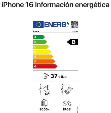 Información de consumo energético del iPhone 16 en la web de Apple