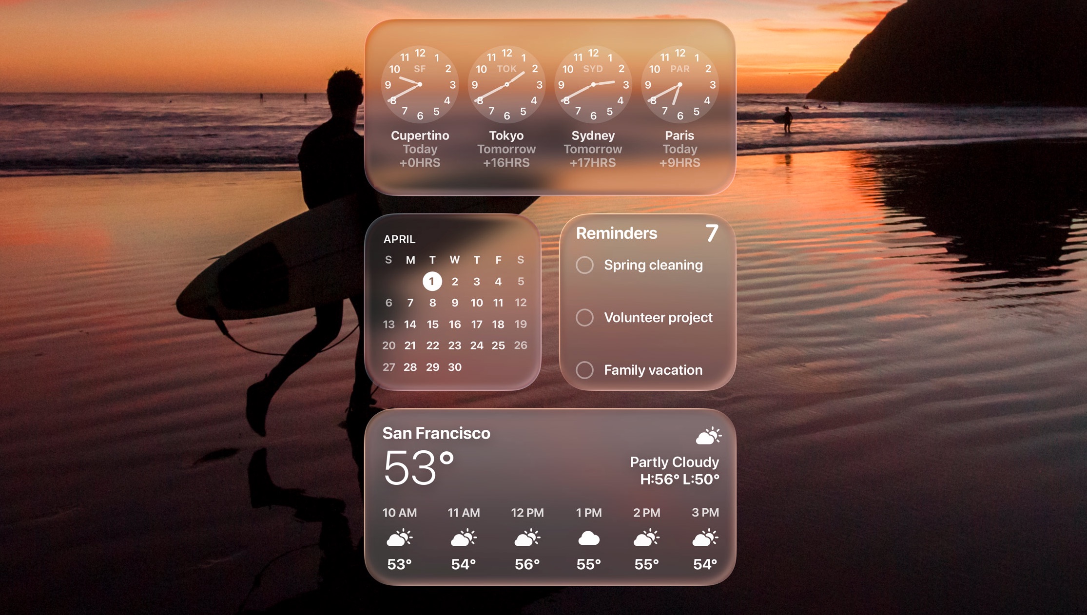 Widgets de cristal al estilo de la interfaz Liquid Glass de macOS Tahoe
