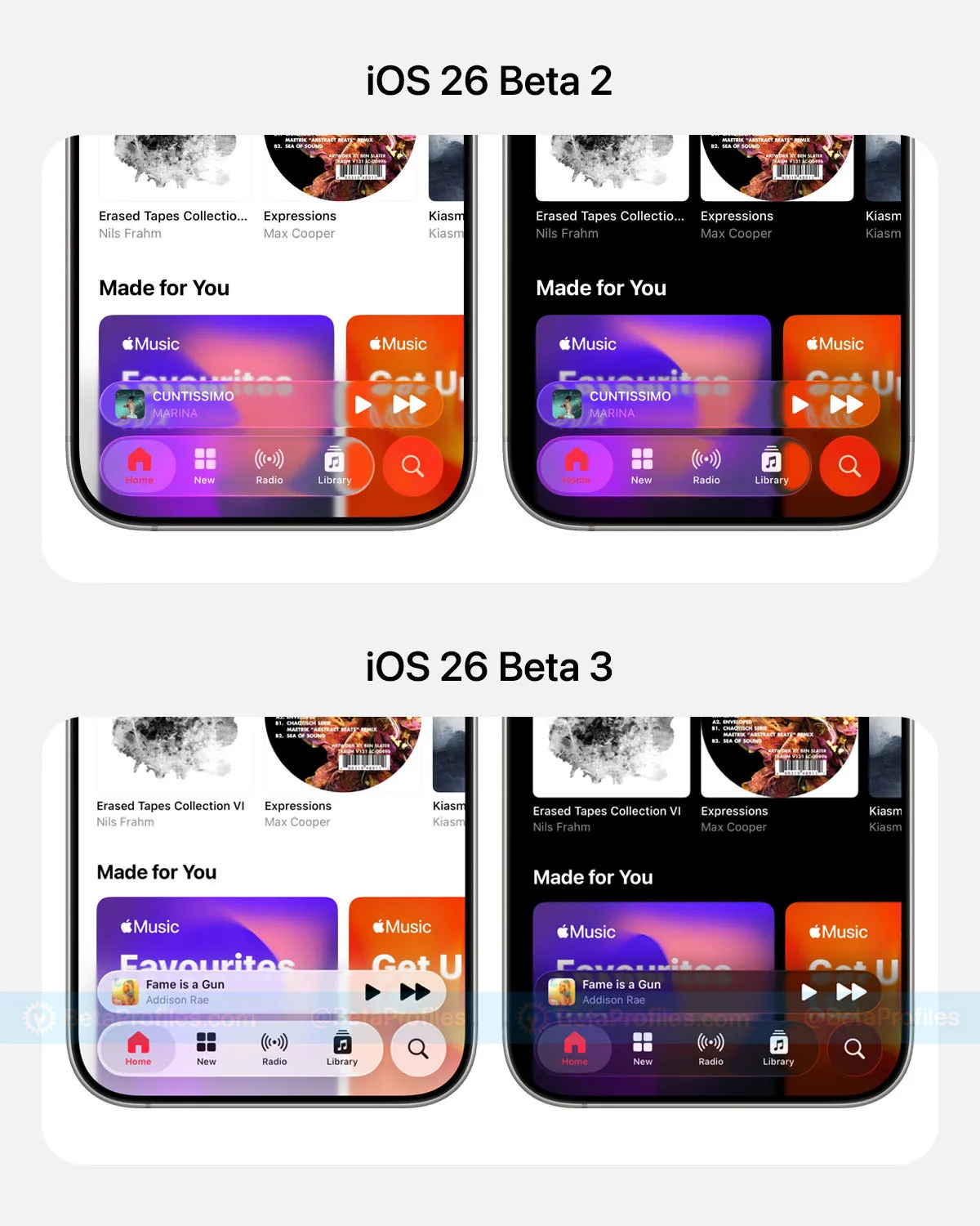 Diferencias en la interfaz Liquid Glass entre iOS 26 beta 2 y beta 3