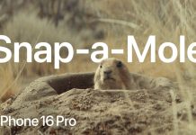 Snap a Mole, un juego de cazar el topo con el botón de Control de Cámara en un anuncio de TV de Apple
