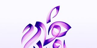 Logo de Apple con trazos árabes, conmemorando la apertura de la Apple Store online en Arabia Saudí