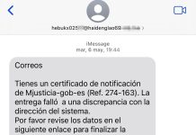 Mensaje de Spam recibido en la App de Mensajes