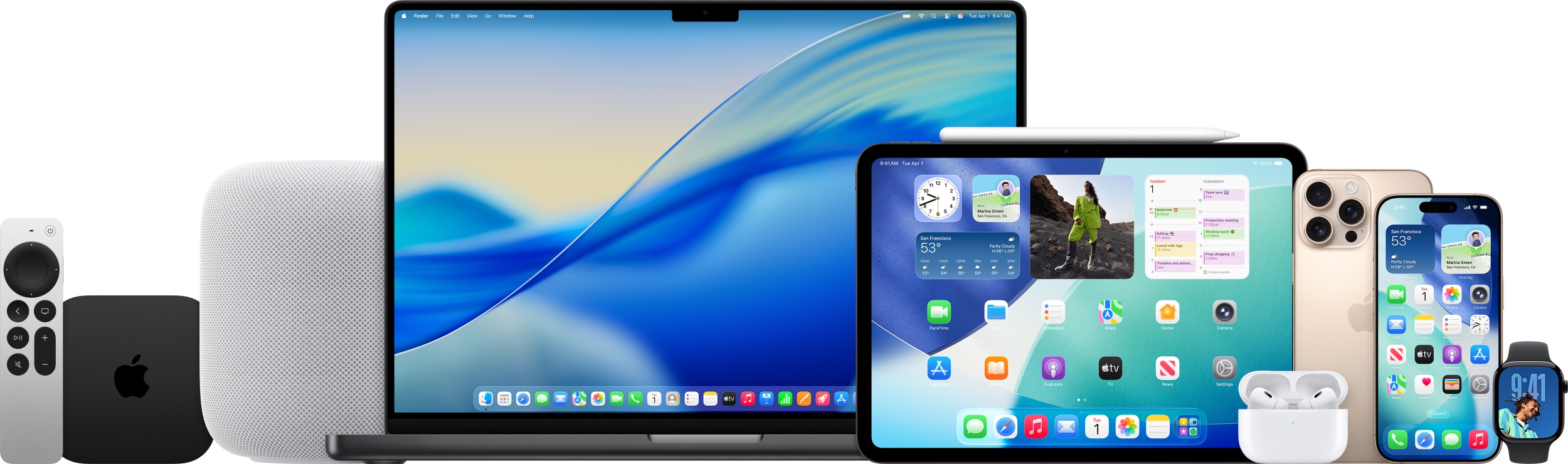 Todos los dispositivos de Apple: HomePod Apple TV MacBook iPad iPhone Watch Airpods