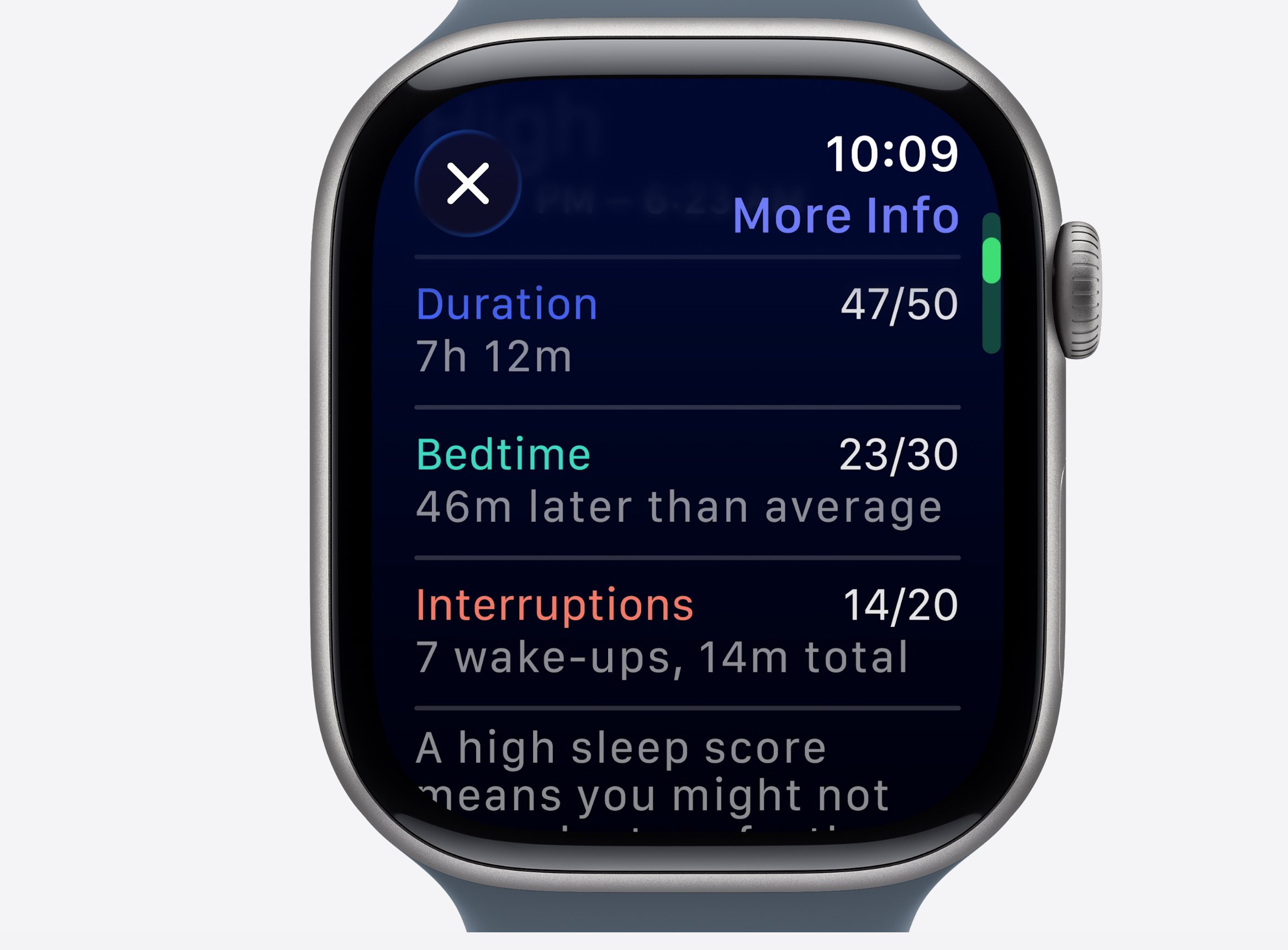 Información de la calidad del sueño en el Apple Wach Series 11